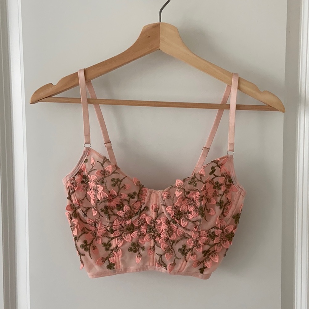 pink flower mesh corset top